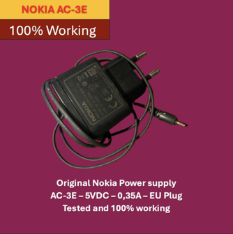 Original Nokia Power supply  AC-3E &ndash; 5VDC &ndash; 0,35A &ndash; EU Plug Tested 